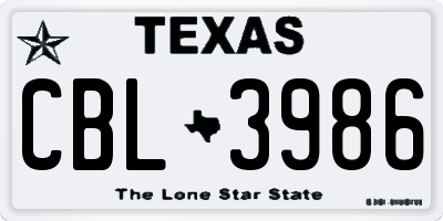 TX license plate CBL3986