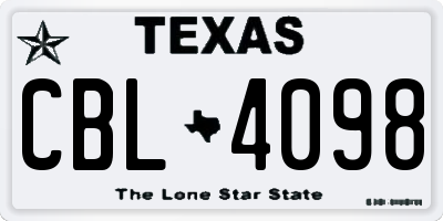TX license plate CBL4098