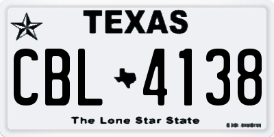 TX license plate CBL4138