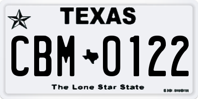 TX license plate CBM0122