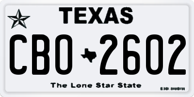 TX license plate CBO2602