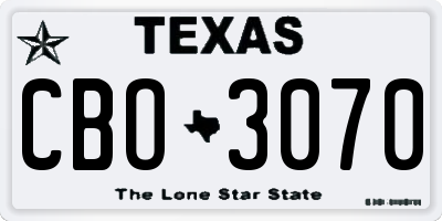 TX license plate CBO3070