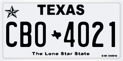TX license plate CBO4021