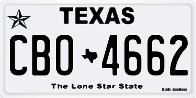 TX license plate CBO4662