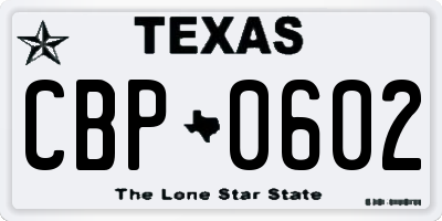 TX license plate CBP0602
