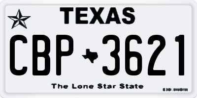 TX license plate CBP3621