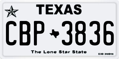 TX license plate CBP3836