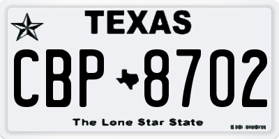 TX license plate CBP8702