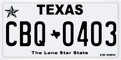 TX license plate CBQ0403