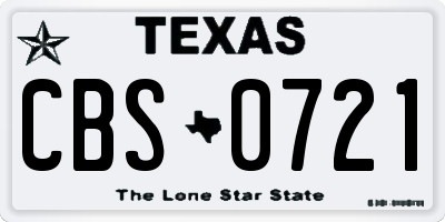 TX license plate CBS0721
