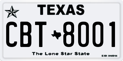 TX license plate CBT8001