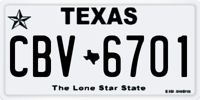 TX license plate CBV6701