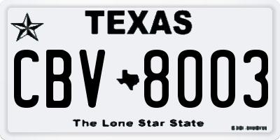 TX license plate CBV8003