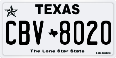 TX license plate CBV8020