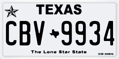 TX license plate CBV9934