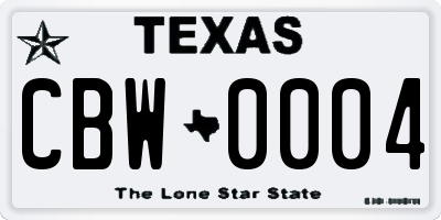 TX license plate CBW0004