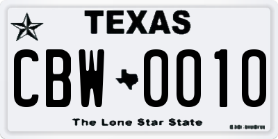 TX license plate CBW0010