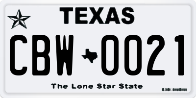 TX license plate CBW0021