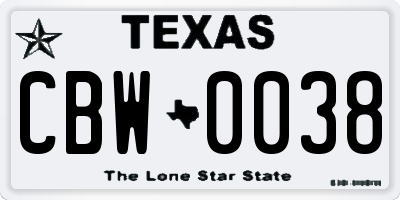TX license plate CBW0038