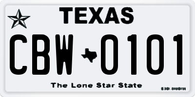 TX license plate CBW0101