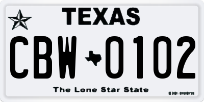 TX license plate CBW0102