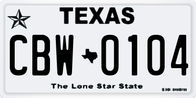 TX license plate CBW0104