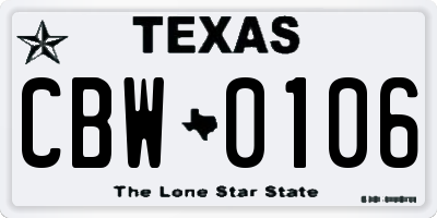 TX license plate CBW0106