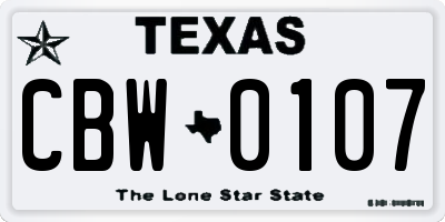 TX license plate CBW0107
