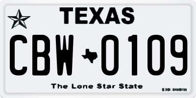 TX license plate CBW0109