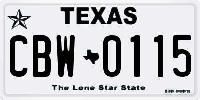 TX license plate CBW0115