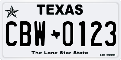 TX license plate CBW0123
