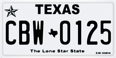TX license plate CBW0125