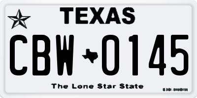 TX license plate CBW0145