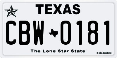 TX license plate CBW0181