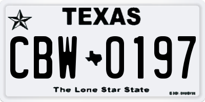 TX license plate CBW0197