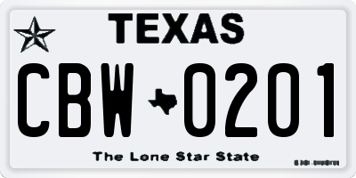 TX license plate CBW0201