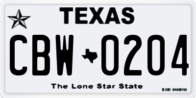 TX license plate CBW0204