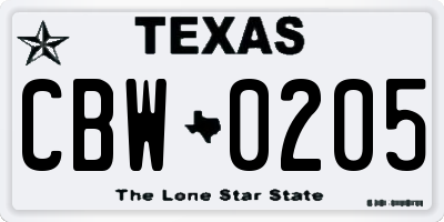 TX license plate CBW0205
