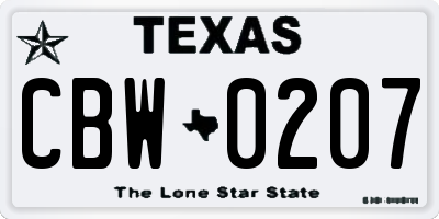 TX license plate CBW0207