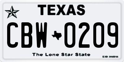TX license plate CBW0209