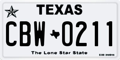 TX license plate CBW0211