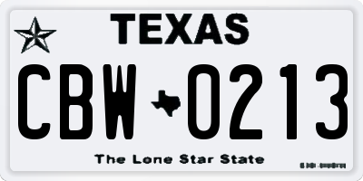 TX license plate CBW0213