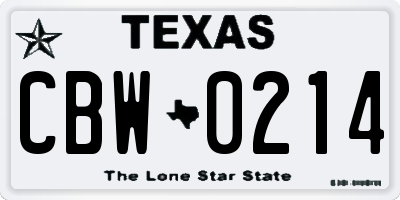 TX license plate CBW0214