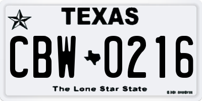 TX license plate CBW0216