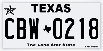 TX license plate CBW0218