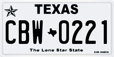 TX license plate CBW0221