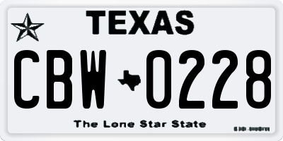 TX license plate CBW0228