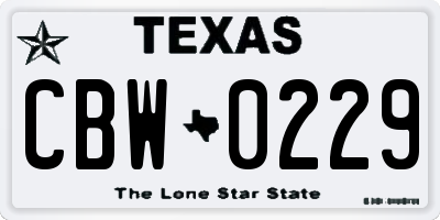 TX license plate CBW0229