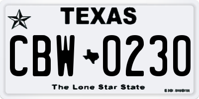 TX license plate CBW0230