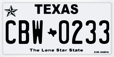 TX license plate CBW0233